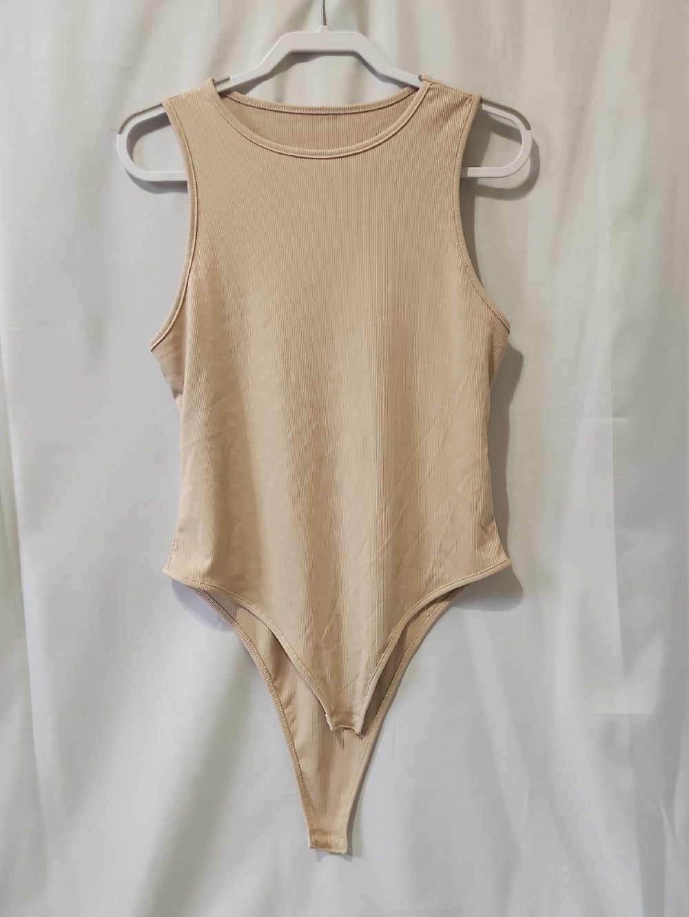 SHEIN Beige Ribbed Sleeveless One-Piece Bodysuit